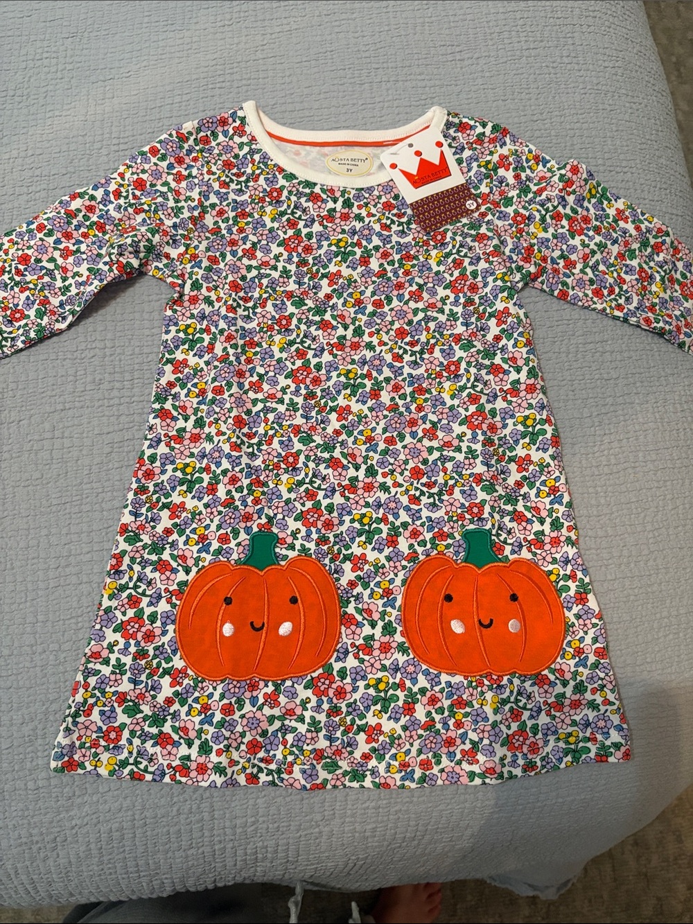 Girls Floral Dress with Cute Pumpkin Pockets